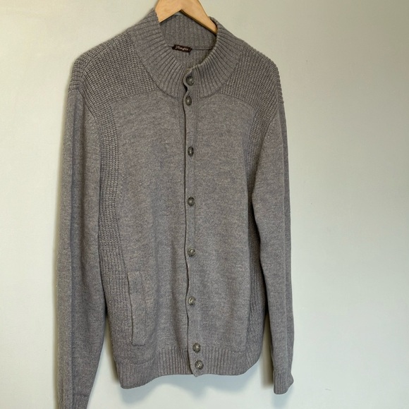 NWOT J. McLaughlin Gray Cardigan Sweater 100% merino wool with Mock Neck - Picture 3 of 5